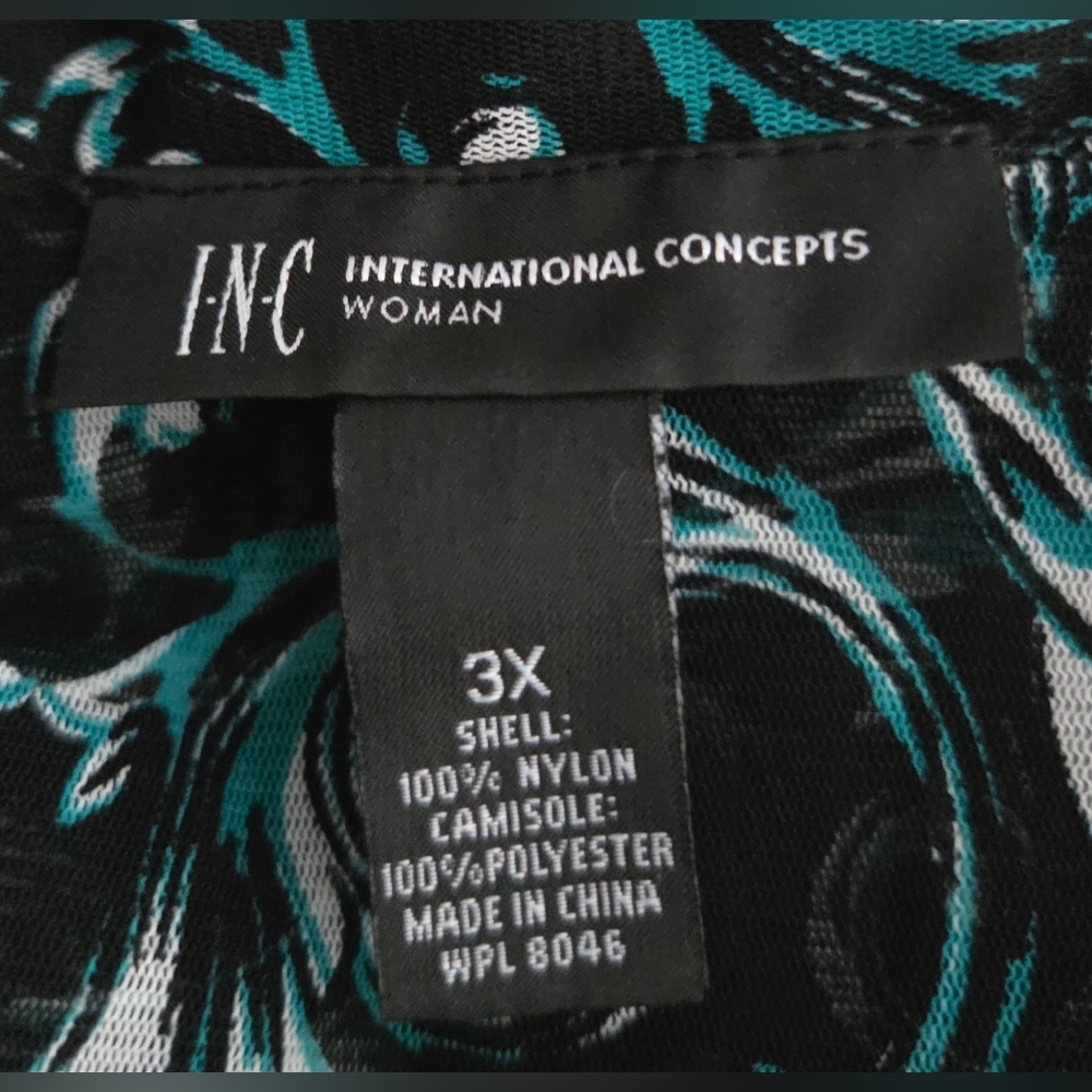 INC International Concepts Sheer Black & Teal Top Size 3X. Excellent Condition. - Picture 11 of 11
